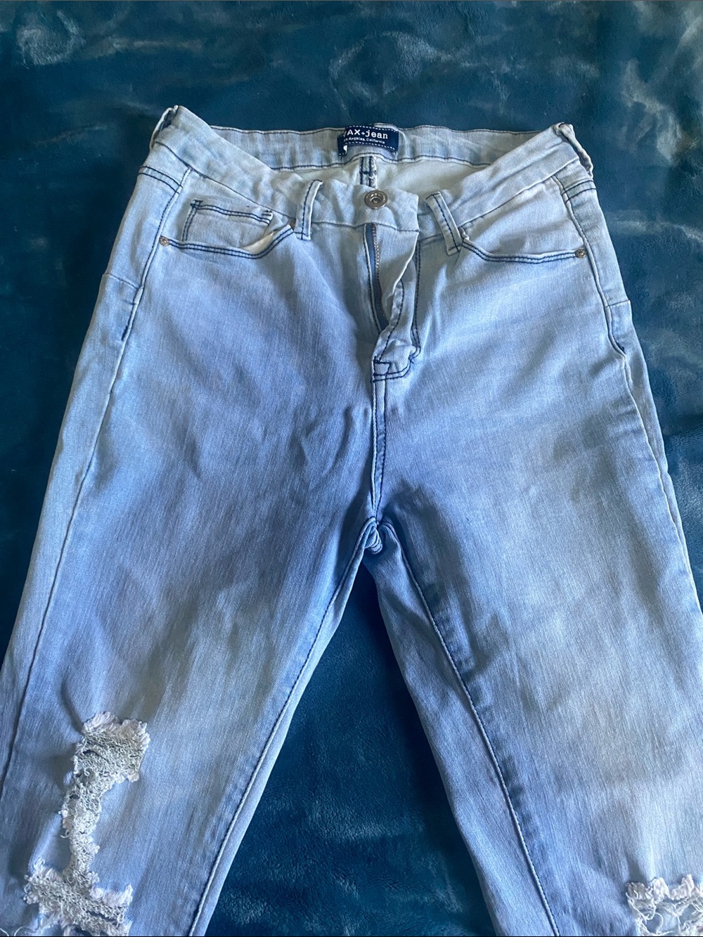 Wax Jean Women's Pale Blue Ripped Skinny Jeans
